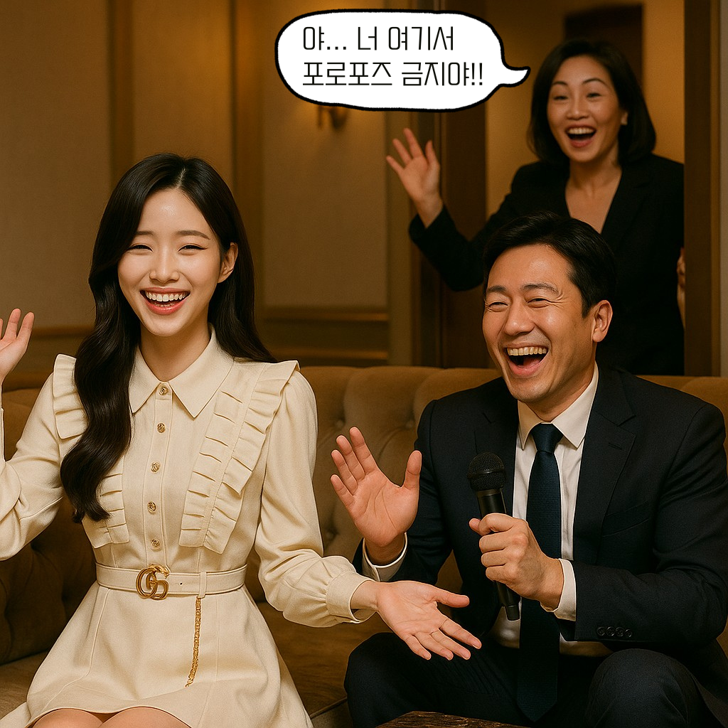 일프로 아가씨와 손님 그리고 마담이 즐겁게 웃는 모습