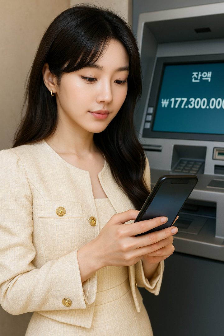 일프로 알바, 일프로 아가씨 ATM 기기 앞에서 만족하는 모습